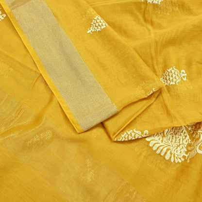 Indian Vintage Mustard Dupatta Long Stole Chanderi Woven Scarves Veil Scarf Wrap Hippie Boho Soft Floral Fringes