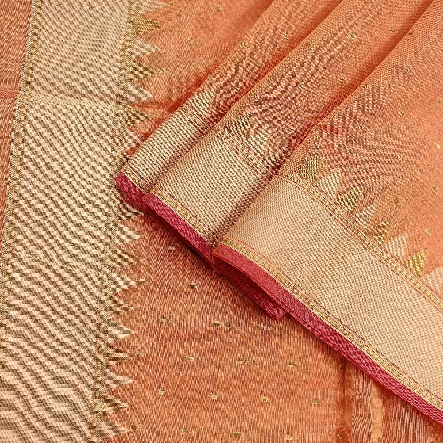 Indian Vintage Dupatta Peach Long Stole Woven Pure Chanderi Cotton Scarves Veil Golden Zari Soft Stripes Design