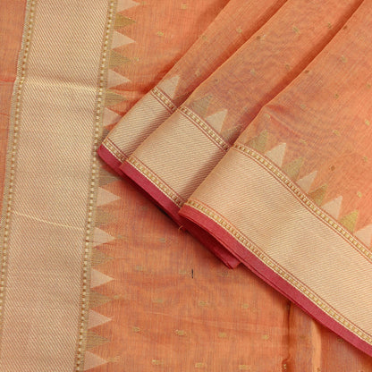 Indian Vintage Dupatta Peach Long Stole Woven Pure Chanderi Cotton Scarves Veil Golden Zari Soft Stripes Design