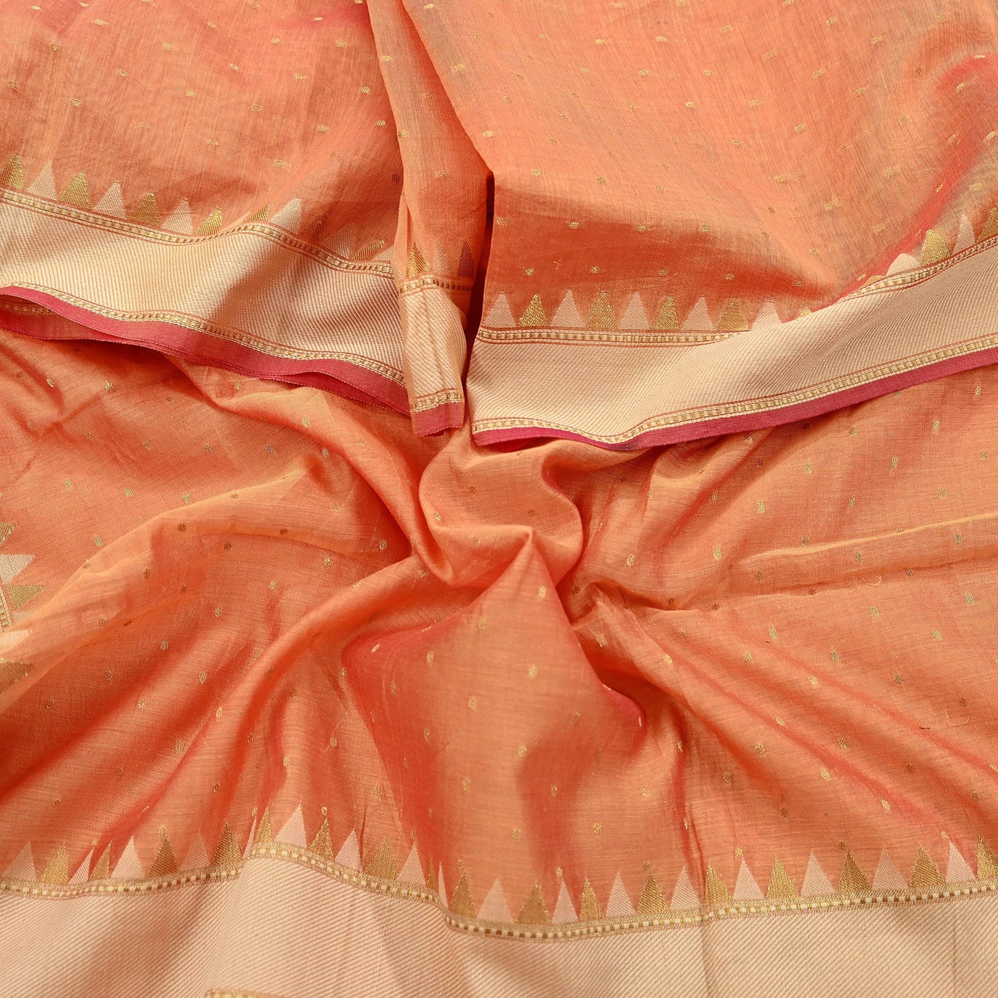 Indian Vintage Dupatta Peach Long Stole Woven Pure Chanderi Cotton Scarves Veil Golden Zari Soft Stripes Design