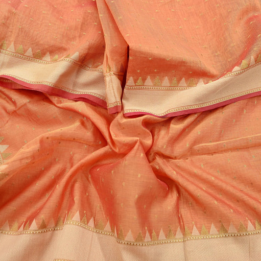 Indian Vintage Dupatta Peach Long Stole Woven Pure Chanderi Cotton Scarves Veil Golden Zari Soft Stripes Design