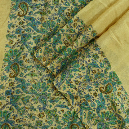 Women Indian Vintage Dupatta Beige Long Stole Pure silk Printed Dupatta Veil Scarves soft Boho Wrap Dressmaking Floral Design