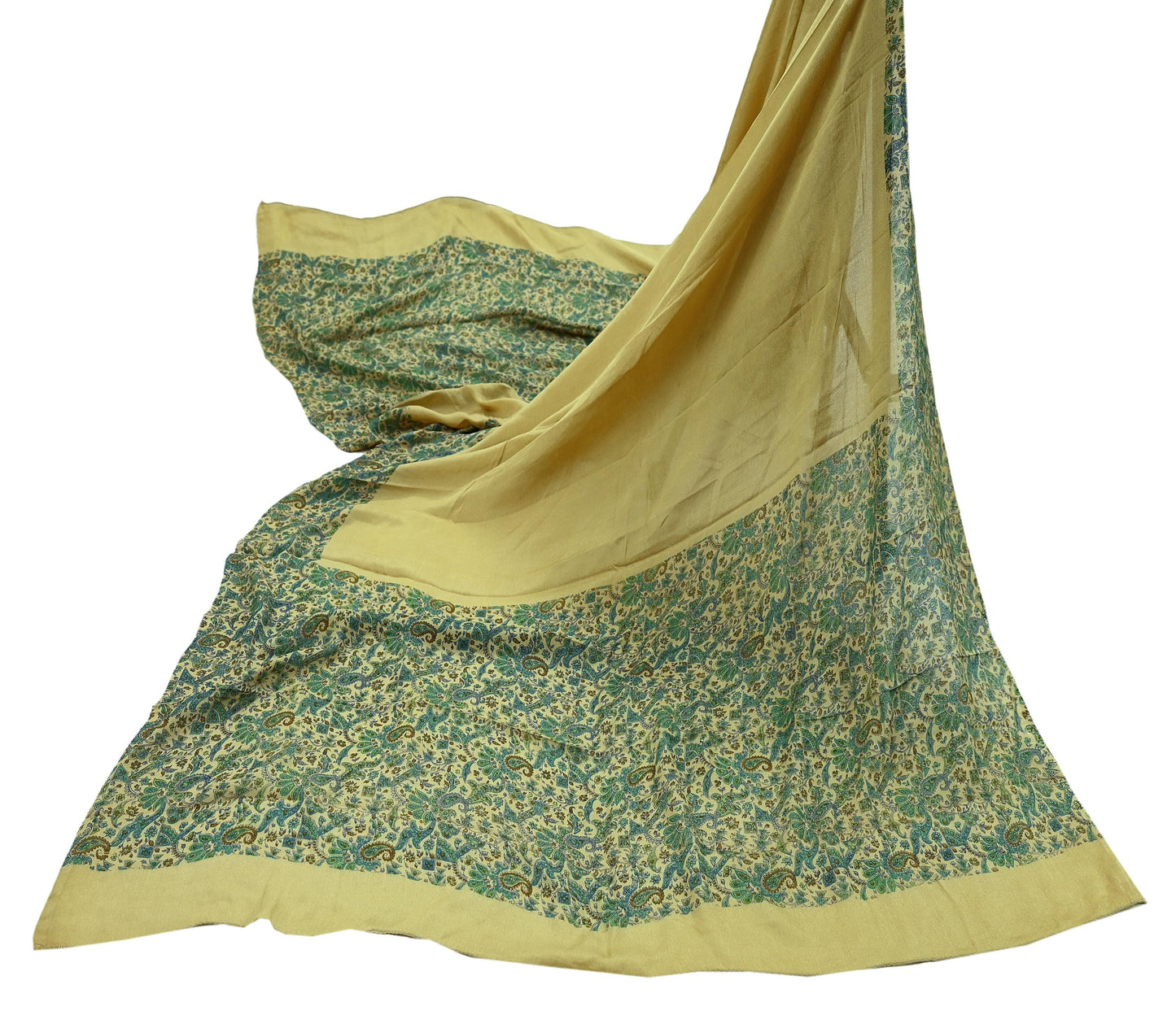 Women Indian Vintage Dupatta Beige Long Stole Pure silk Printed Dupatta Veil Scarves soft Boho Wrap Dressmaking Floral Design