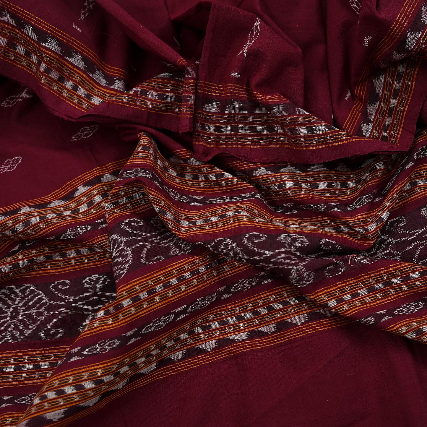 Indian Vintage Dupatta Maroon Long Stole Hand woven Sambalpuri Ikat Hijab Pure Cotton Scarves Veil