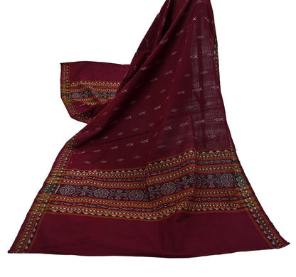 Indian Vintage Dupatta Maroon Long Stole Hand woven Sambalpuri Ikat Hijab Pure Cotton Scarves Veil