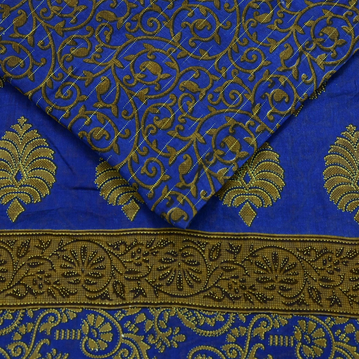 Indian Vintage Blue Sarees Printed Pure Cotton Sari Craft Fabric 5Yd Soft Sewing Sarong Wrap Boho Floral Dress Making Quilting