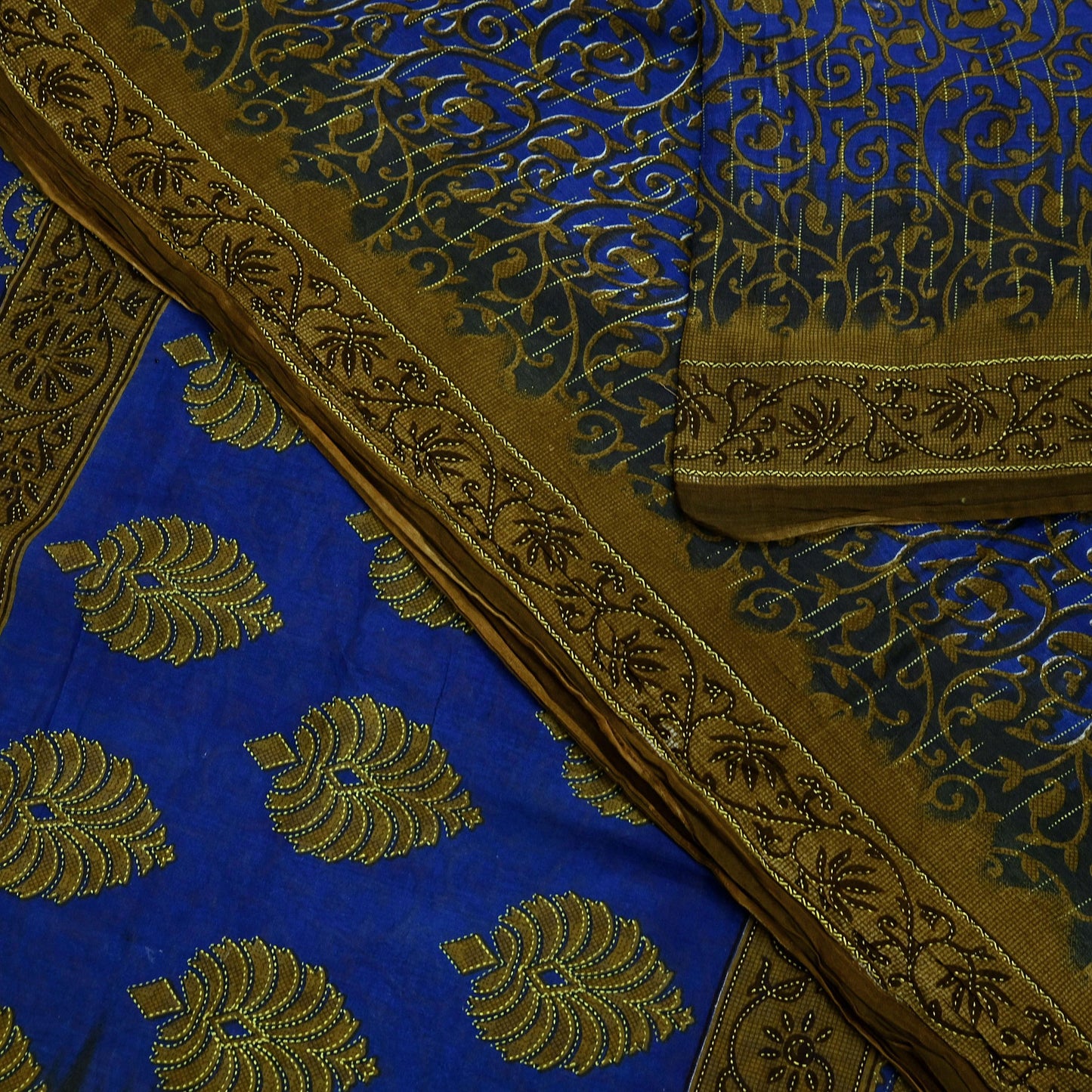 Indian Vintage Blue Sarees Printed Pure Cotton Sari Craft Fabric 5Yd Soft Sewing Sarong Wrap Boho Floral Dress Making Quilting