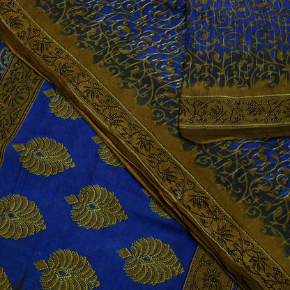 Indian Vintage Blue Sarees Printed Pure Cotton Sari Craft Fabric 5Yd Soft Sewing Sarong Wrap Boho Floral Dress Making Quilting