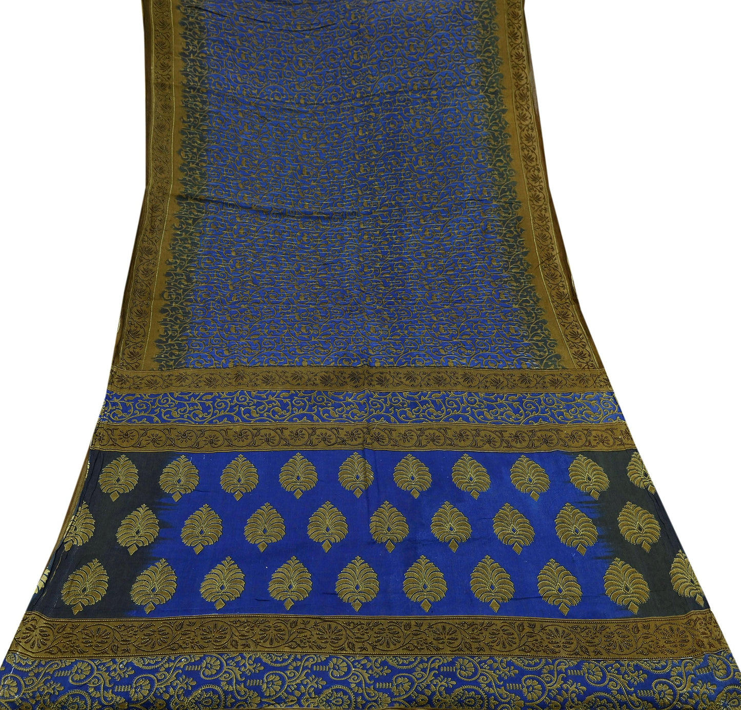 Indian Vintage Blue Sarees Printed Pure Cotton Sari Craft Fabric 5Yd Soft Sewing Sarong Wrap Boho Floral Dress Making Quilting