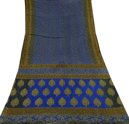 Indian Vintage Blue Sarees Printed Pure Cotton Sari Craft Fabric 5Yd Soft Sewing Sarong Wrap Boho Floral Dress Making Quilting