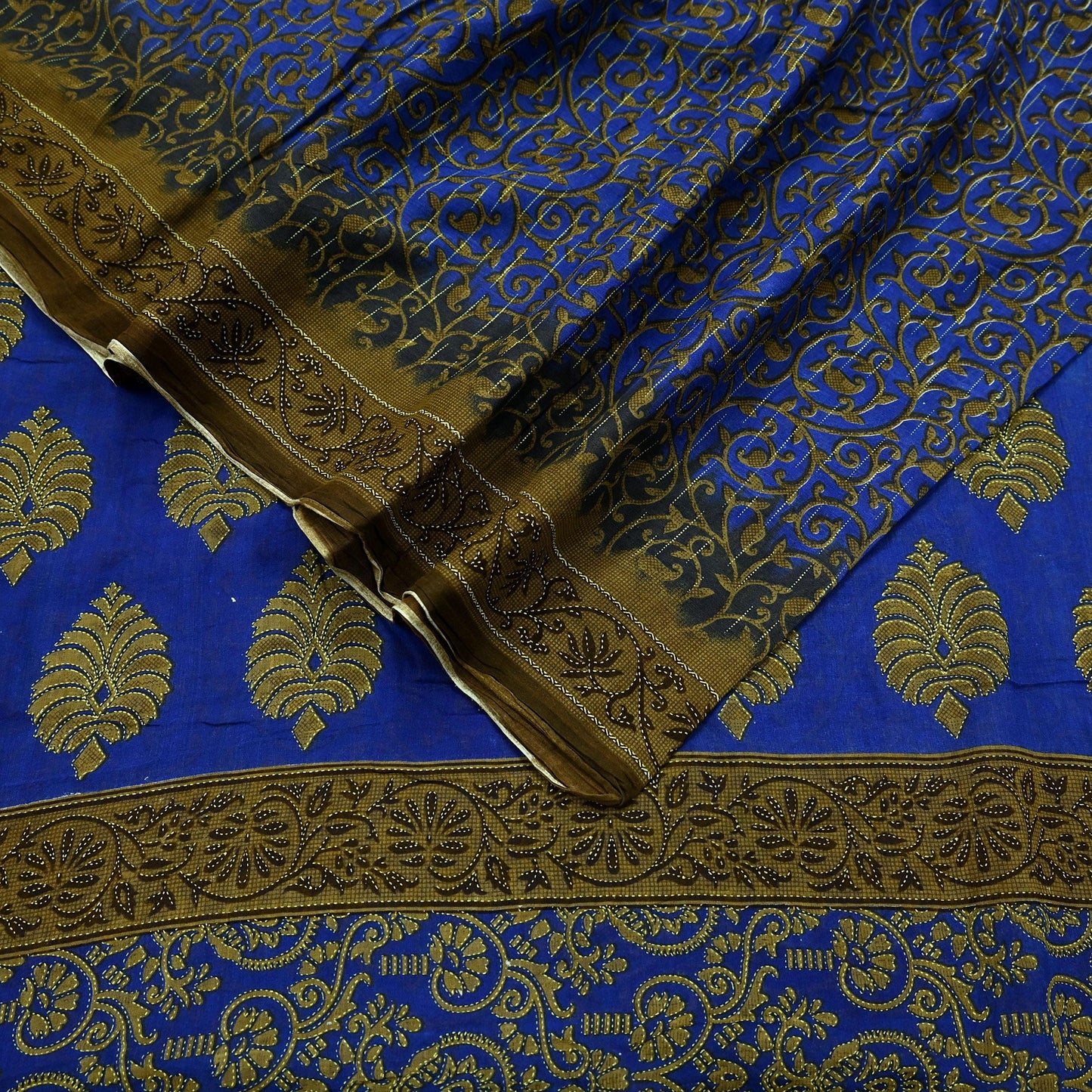 Indian Vintage Blue Sarees Printed Pure Cotton Sari Craft Fabric 5Yd Soft Sewing Sarong Wrap Boho Floral Dress Making Quilting