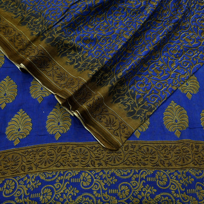 Indian Vintage Blue Sarees Printed Pure Cotton Sari Craft Fabric 5Yd Soft Sewing Sarong Wrap Boho Floral Dress Making Quilting