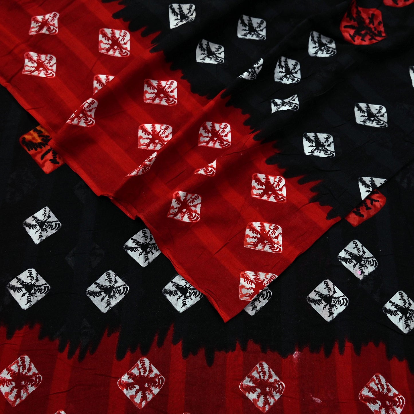 Indian Vintage Sari Red & Black Bandhani Printed 100% Pure Cotton Saree Craft Fabric 5Yd Sewing Sarong Wrap Boho Floral