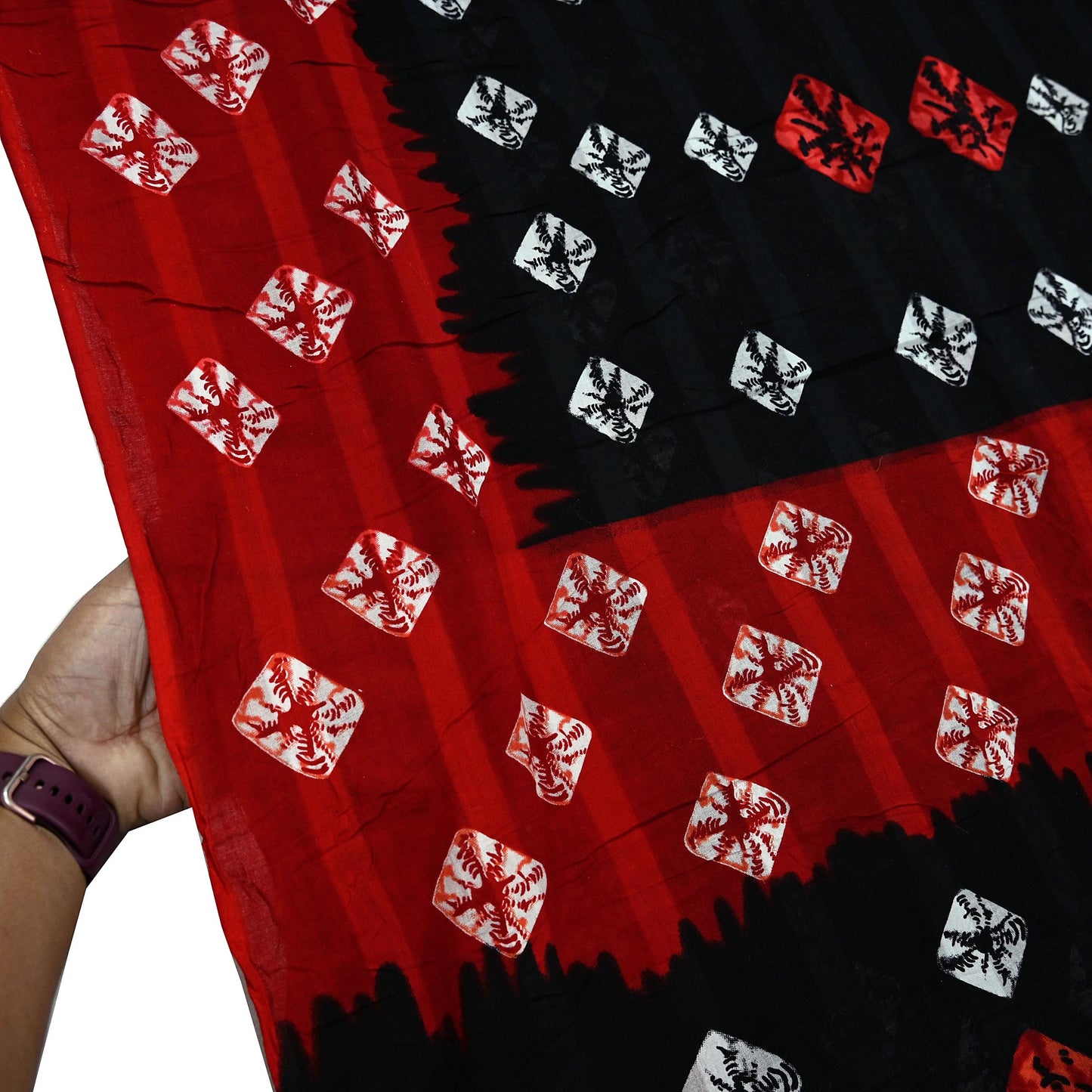 Indian Vintage Sari Red & Black Bandhani Printed 100% Pure Cotton Saree Craft Fabric 5Yd Sewing Sarong Wrap Boho Floral