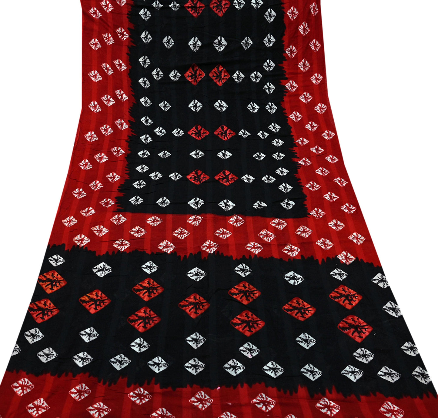 Indian Vintage Sari Red & Black Bandhani Printed 100% Pure Cotton Saree Craft Fabric 5Yd Sewing Sarong Wrap Boho Floral