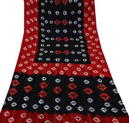 Indian Vintage Sari Red & Black Bandhani Printed 100% Pure Cotton Saree Craft Fabric 5Yd Sewing Sarong Wrap Boho Floral