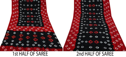 Indian Vintage Sari Red & Black Bandhani Printed 100% Pure Cotton Saree Craft Fabric 5Yd Sewing Sarong Wrap Boho Floral