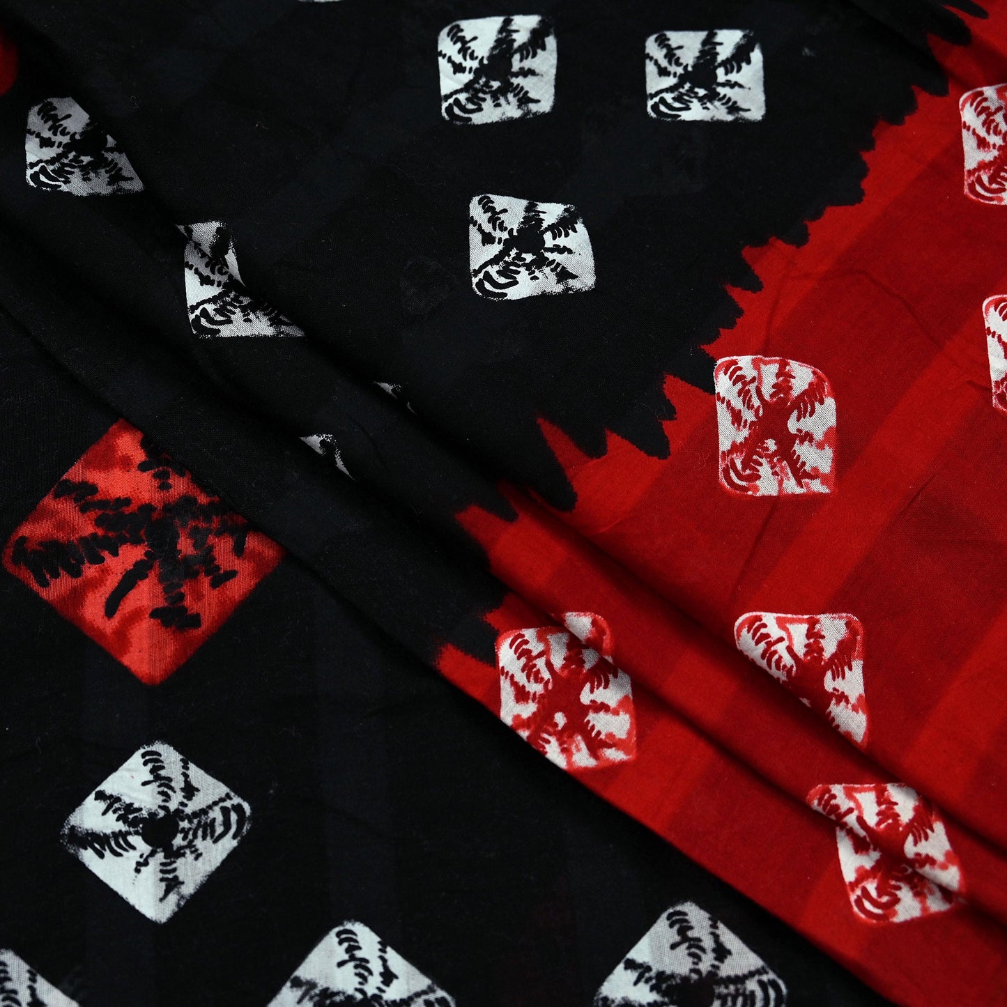 Indian Vintage Sari Red & Black Bandhani Printed 100% Pure Cotton Saree Craft Fabric 5Yd Sewing Sarong Wrap Boho Floral