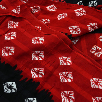Indian Vintage Sari Red & Black Bandhani Printed 100% Pure Cotton Saree Craft Fabric 5Yd Sewing Sarong Wrap Boho Floral