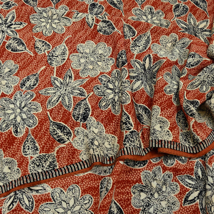 Indian Vintage Brown & Black Saree Pure Crepe Silk Printed Sari 5yd Sewing Floral Soft Craft Fabric Wrap Dress Making Crafting Quilting