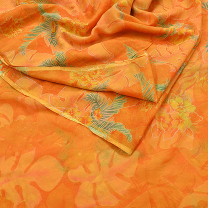 Indian Vintage Sari Orange Pure Chiffon Silk Printed Sarees 5Yd Craft Fabric Sewing Soft Light Sari Dress Making Quilting For Crating