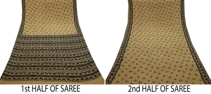 Indian Vintage Sari Pure Crepe Silk Mukesh Work Printed Saree 5yd Sewing Soft Craft Fabric Ethnic Dress making For Crafting Quilting