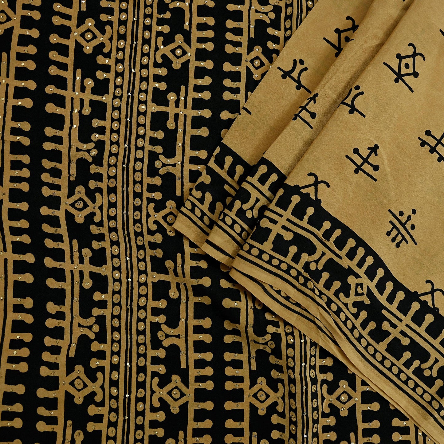 Indian Vintage Sari Pure Crepe Silk Mukesh Work Printed Saree 5yd Sewing Soft Craft Fabric Ethnic Dress making For Crafting Quilting