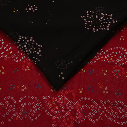 Women Vintage Red & black Saree Pure Georgette Silk Bandhani Printed Sari Craft Fabric Sewing 5Yard Soft Light Sari Dress Making Quilting