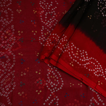 Women Vintage Red & black Saree Pure Georgette Silk Bandhani Printed Sari Craft Fabric Sewing 5Yard Soft Light Sari Dress Making Quilting