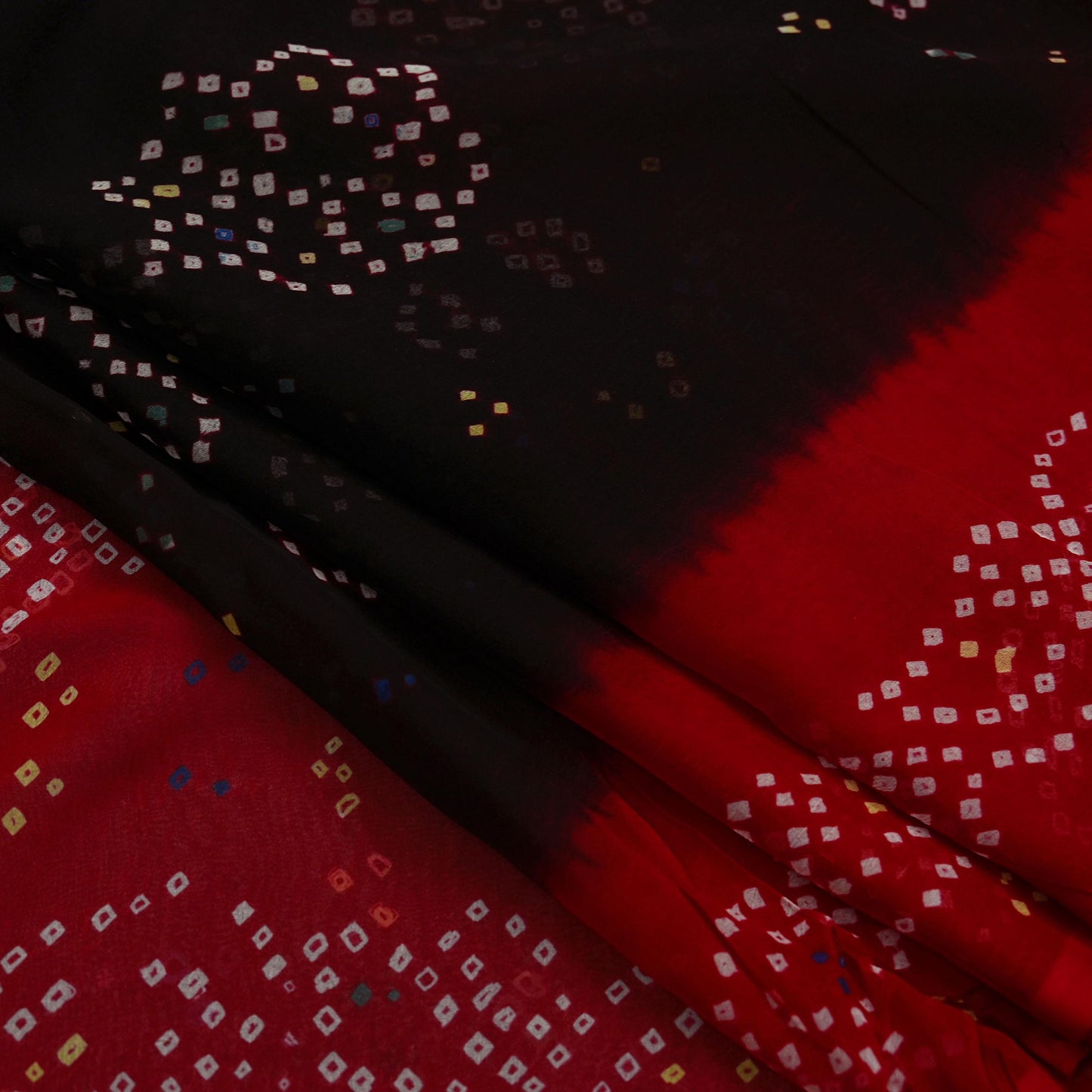 Women Vintage Red & black Saree Pure Georgette Silk Bandhani Printed Sari Craft Fabric Sewing 5Yard Soft Light Sari Dress Making Quilting