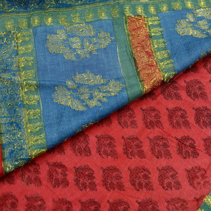 Indian Vintage Heavy Sari Red Pure Khadi Silk Handloom Saree Craft Fabric 5yd Ethnic Wear Dress making For Crafting Quilting