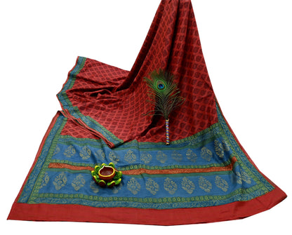 Indian Vintage Heavy Sari Red Pure Khadi Silk Handloom Saree Craft Fabric 5yd Ethnic Wear Dress making For Crafting Quilting