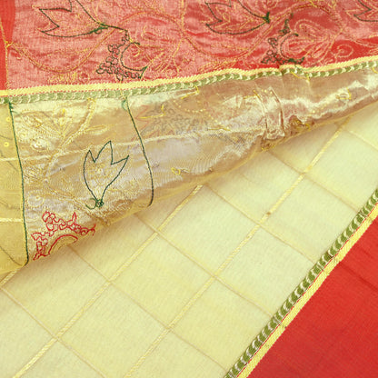 Indian Vintage Sari Yellow Hand Embroidered Saree Pure Organza Silk Craft Fabric 5Yd Ethnic Dress Making Crafting Quilting Zardozi