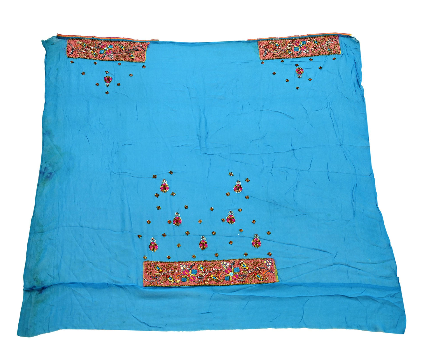 Indian Vintage Heavy Sarees Blue Pure Georgette Silk Hand Embroidered Sari Fabric 5Yd Sewing Ethnic Zardozi/dabka zari Wedding sarees