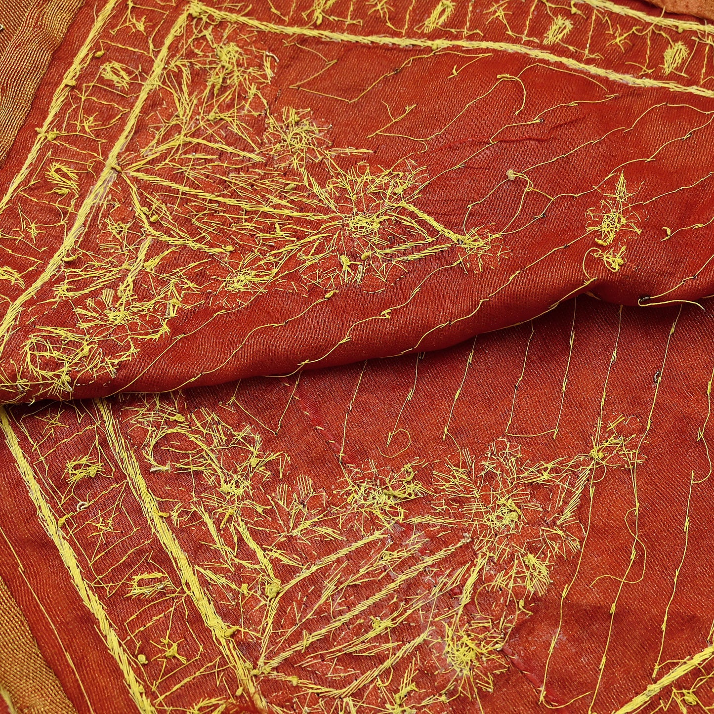 Indian Vintage Heavy Golden Dupatta Pure Tissue Silk Long Stole Hand Embroidered Scarves Zari Zardozi/Dabka