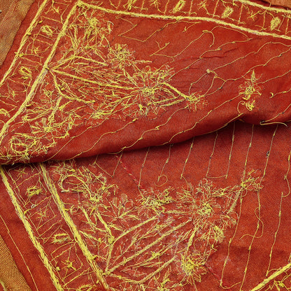 Indian Vintage Heavy Golden Dupatta Pure Tissue Silk Long Stole Hand Embroidered Scarves Zari Zardozi/Dabka
