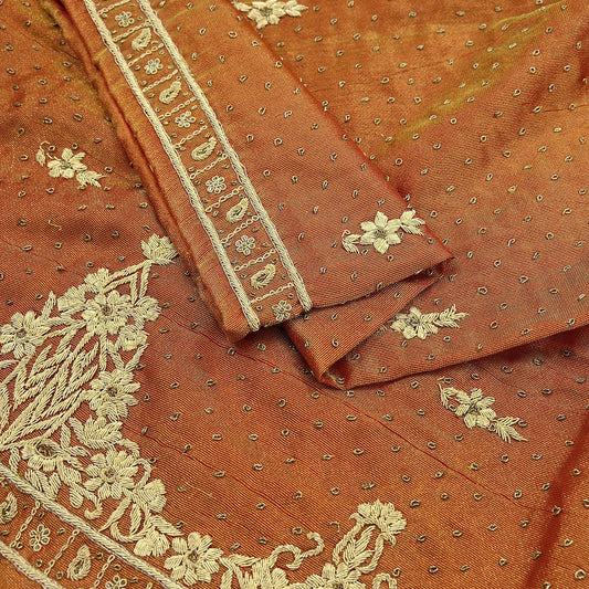Indian Vintage Heavy Golden Dupatta Pure Tissue Silk Long Stole Hand Embroidered Scarves Zari Zardozi/Dabka