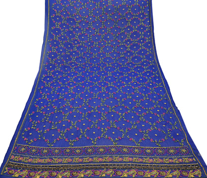 Indian Vintage Heavy Blue Dupatta Pure Georgette silk Long Stole Hand Embroidered Chikankari Stole Scarf Scarves Veil