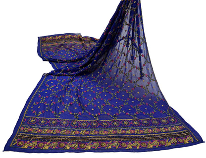 Indian Vintage Heavy Blue Dupatta Pure Georgette silk Long Stole Hand Embroidered Chikankari Stole Scarf Scarves Veil