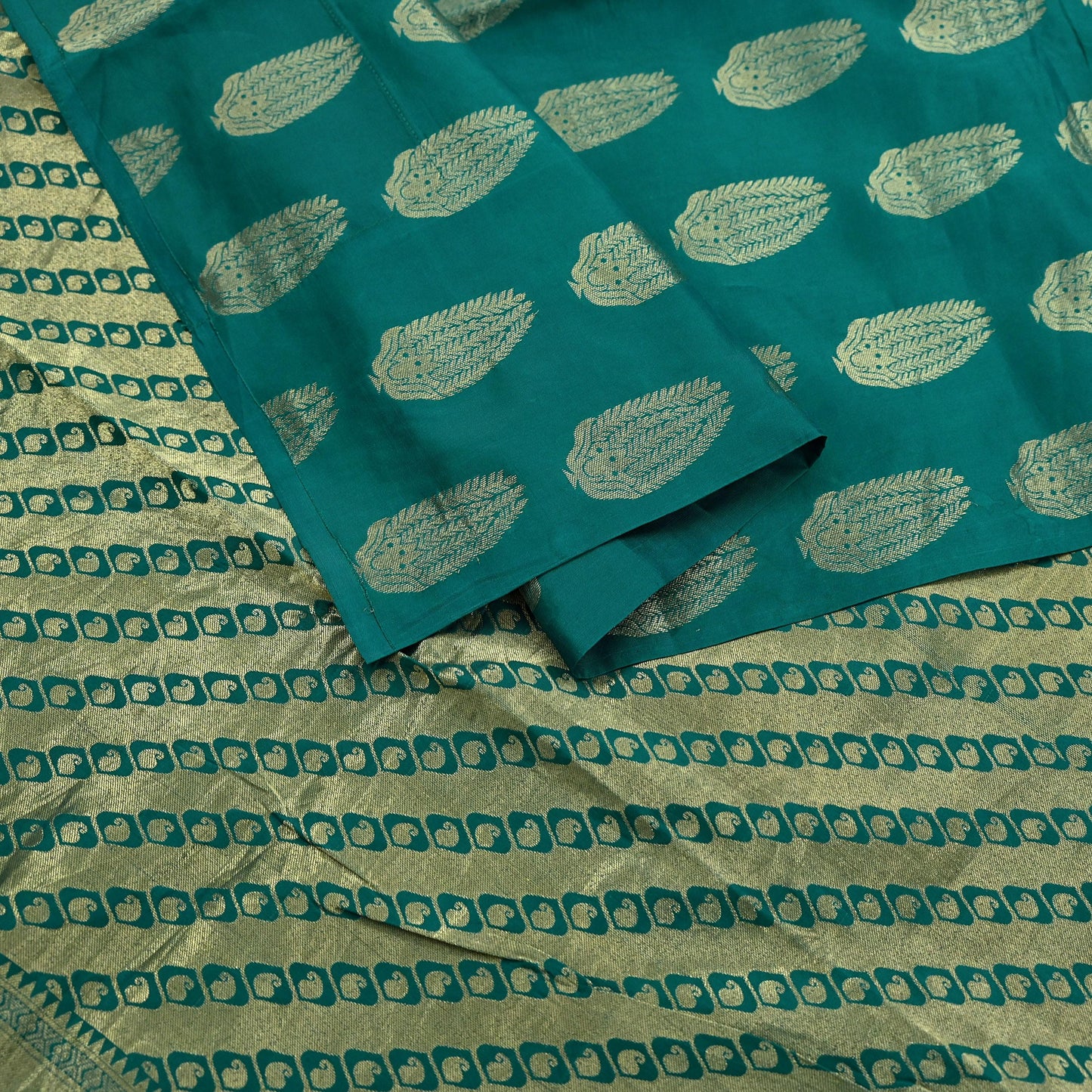 Indian Vintage Sari Black & Green Pure Silk Hand Woven Sarees Craft Fabric 5Yd Ethnic Dress Making Crafting Upcycle Quilting Zari Border