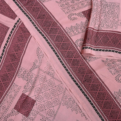 Indian Vintage Sari Pink Moss Crepe Printed Sarees 5yd Craft Fabric Sewing Floral Soft Dress making Quilting Crafting Upcycle Used