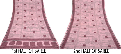 Indian Vintage Sari Pink Moss Crepe Printed Sarees 5yd Craft Fabric Sewing Floral Soft Dress making Quilting Crafting Upcycle Used