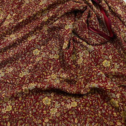 Indian Vintage Maroon Saree Pure Crepe Silk Printed Sari 5yd Sewing Floral Soft Craft Fabric Ethnic Wrap Dress making For Crafting Quilting