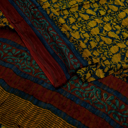 Indian Vintage Sari Green & Maroon Pure Georgette Silk Printed Sarees 5Yd Craft Fabric Sewing Soft Dress Making Floral Quilting Used Upcycle