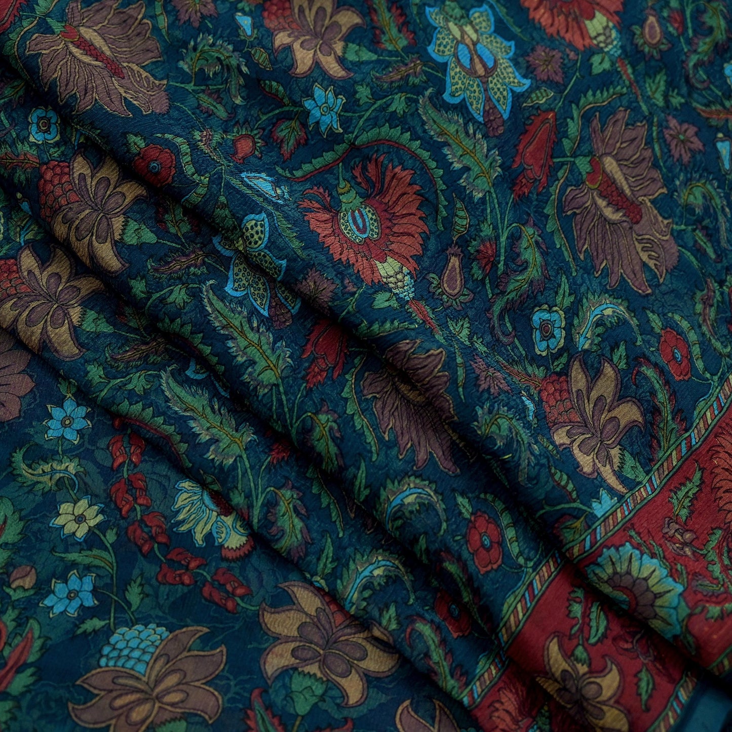Indian Vintage Sari Green Pure Chiffon Silk Printed Sarees Craft Fabric Sewing 5Yard Soft Light Sari Dress Making Quilting Upcycle Crfating