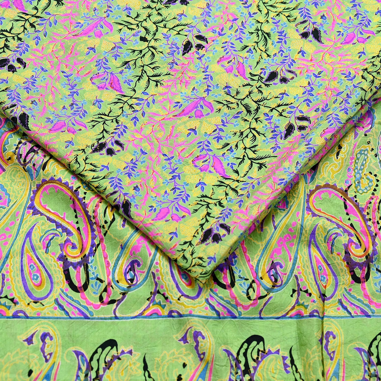 Indian Vintage Sari Green Pure Silk Printed Sarees 5yd Sewing Craft Fabric Dress Making  Soft Floral Wrap Upcycle Used Quilting Crafting