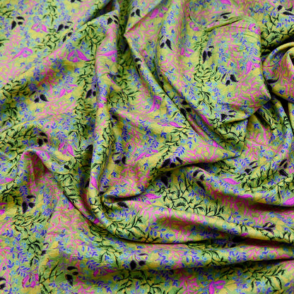 Indian Vintage Sari Green Pure Silk Printed Sarees 5yd Sewing Craft Fabric Dress Making  Soft Floral Wrap Upcycle Used Quilting Crafting