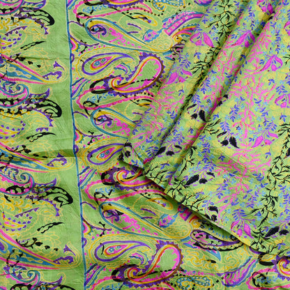 Indian Vintage Sari Green Pure Silk Printed Sarees 5yd Sewing Craft Fabric Dress Making  Soft Floral Wrap Upcycle Used Quilting Crafting