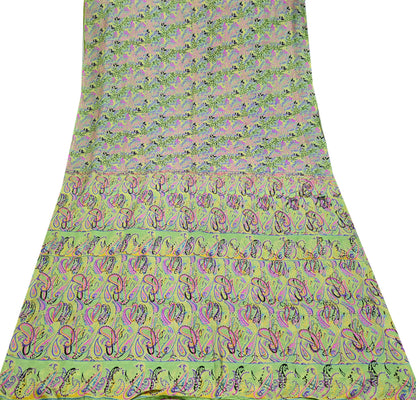 Indian Vintage Sari Green Pure Silk Printed Sarees 5yd Sewing Craft Fabric Dress Making  Soft Floral Wrap Upcycle Used Quilting Crafting