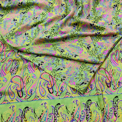 Indian Vintage Sari Green Pure Silk Printed Sarees 5yd Sewing Craft Fabric Dress Making  Soft Floral Wrap Upcycle Used Quilting Crafting